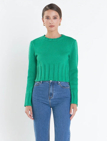 Open Back Cropped Sweater-Green