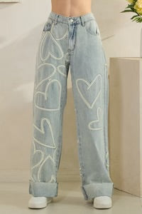 Washed Heart Patch Jeans