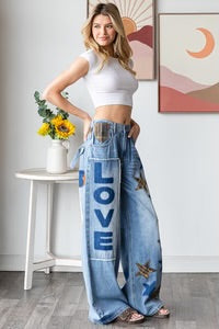 Love Wash And Star Patch Jeans