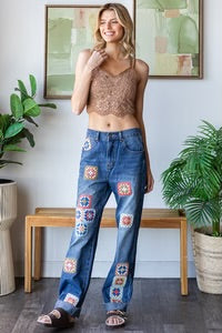 Crochet Square Patch Washed Jeans