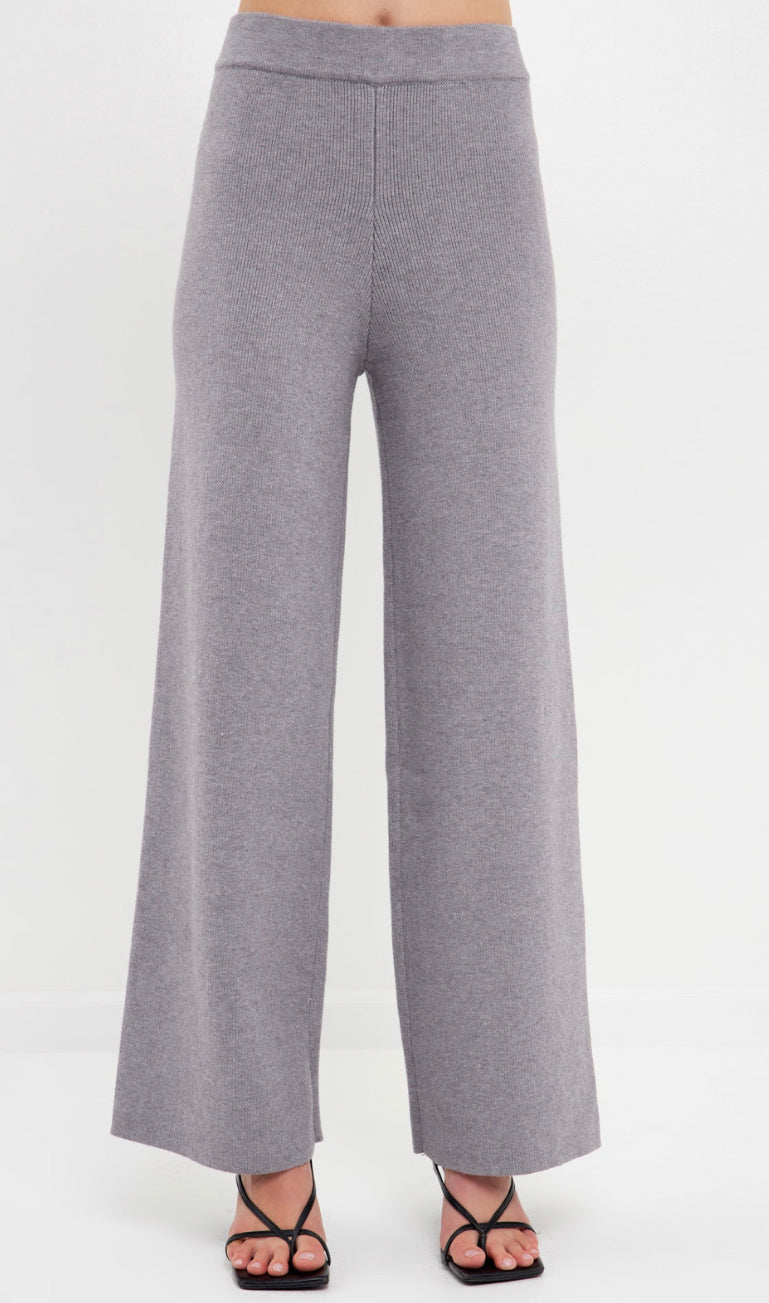 Knit Wide Pants-Grey