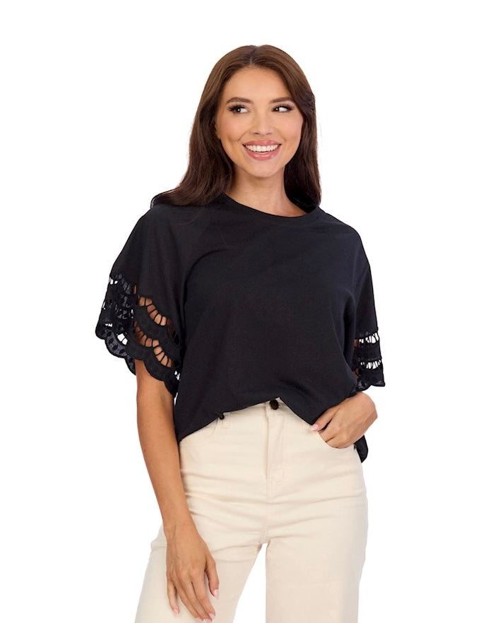 Levy Eyelet Tshirt-Black