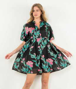 Puff Sleeve Textured Dress