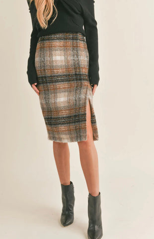 Delphi Plaid Slit MIDI Skirt