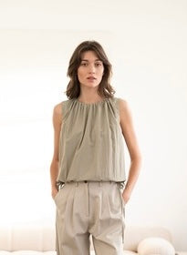 Shirred Neck Detailed Sleeveless Double-Tie Top