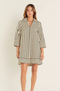 Stripe Collared Mini Dress-Beige/Black