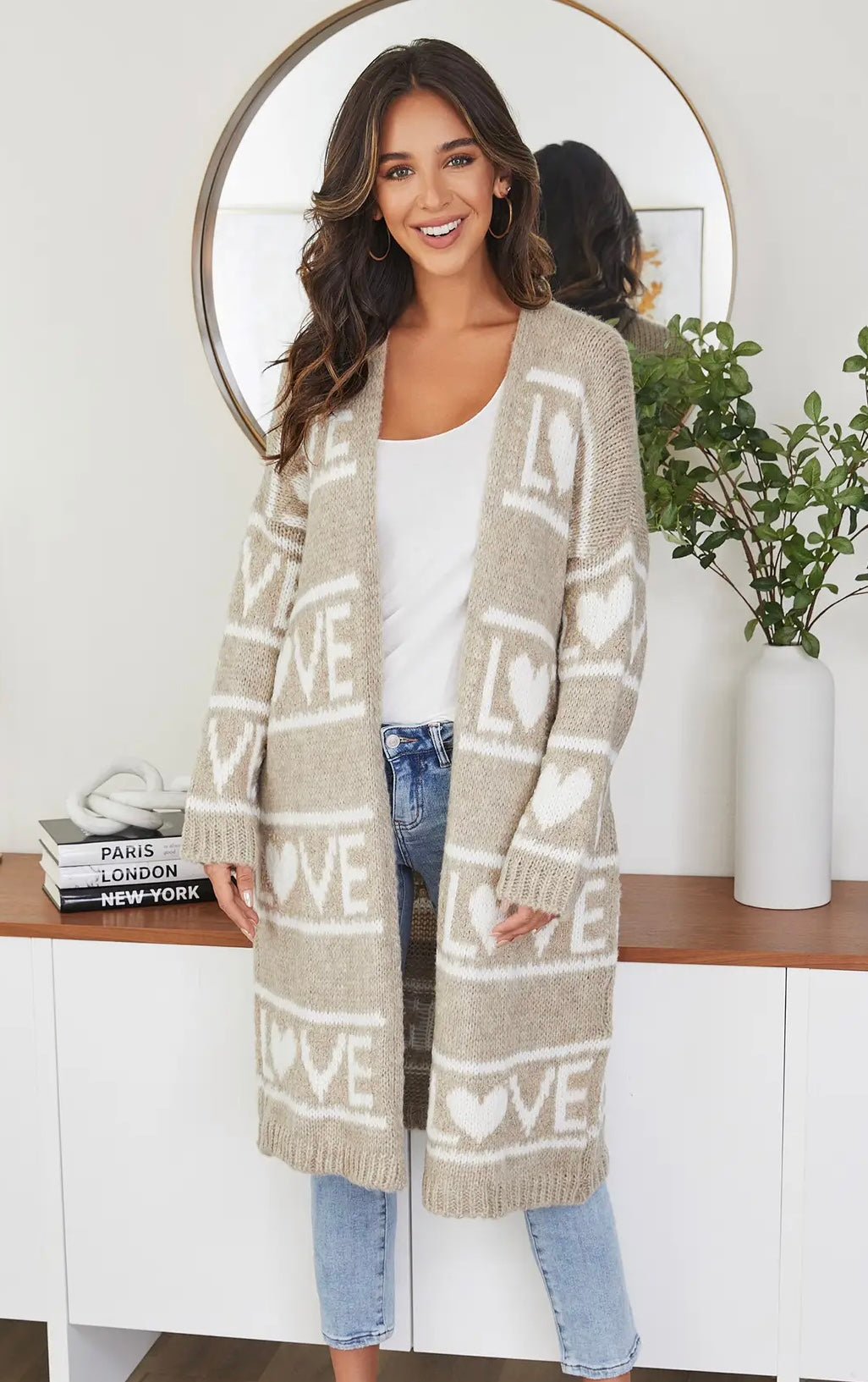 Knit Jacquard "Love" Cardigan Sweater
