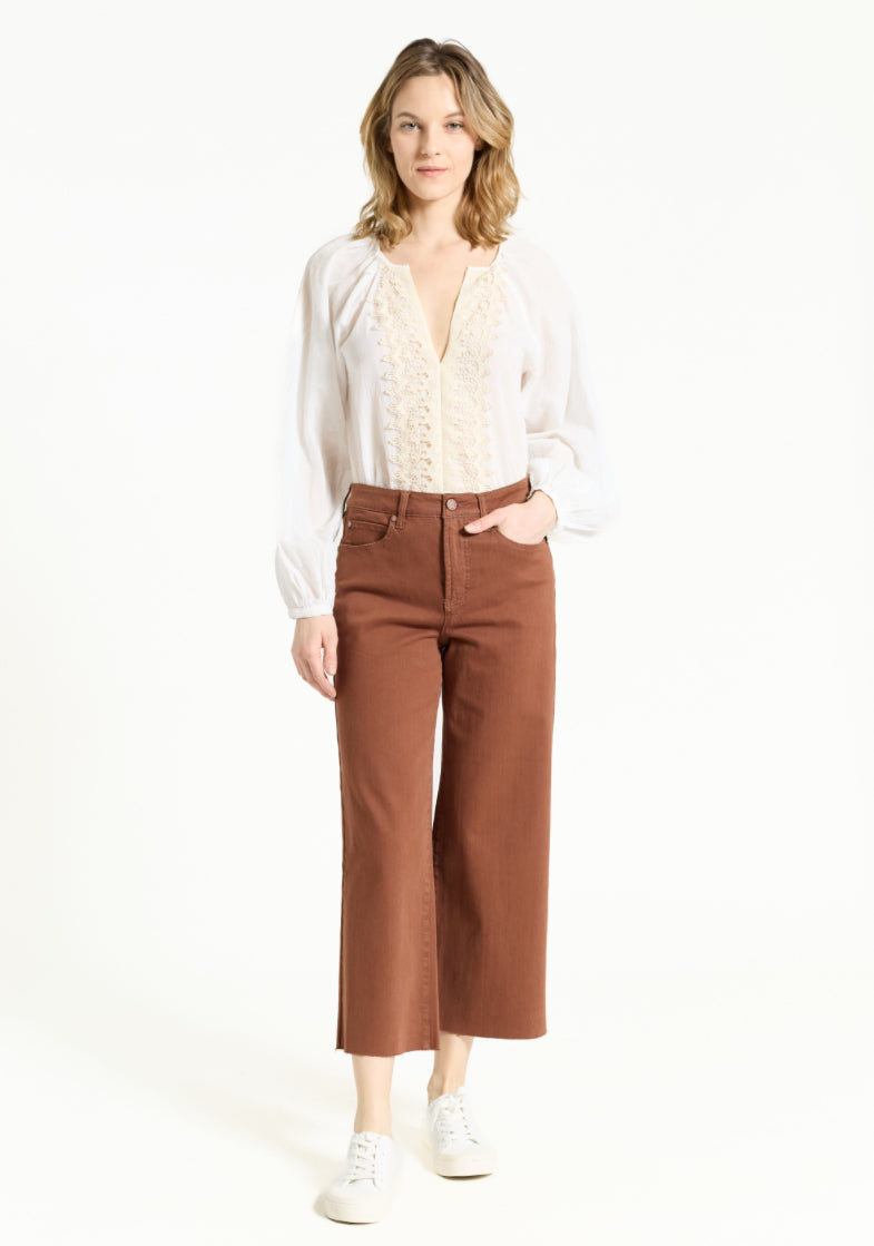 HIGH RISE CROP WIDE LEG-SEPIA