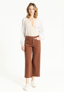 HIGH RISE CROP WIDE LEG-SEPIA