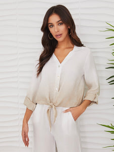 Linen V Neck Collar E Dip Dye Top