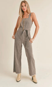 Gia Belted Washed Denim Overall