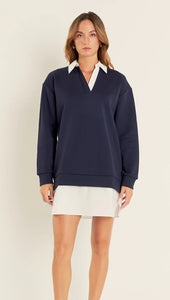 Mix Media Dress-Navy/White