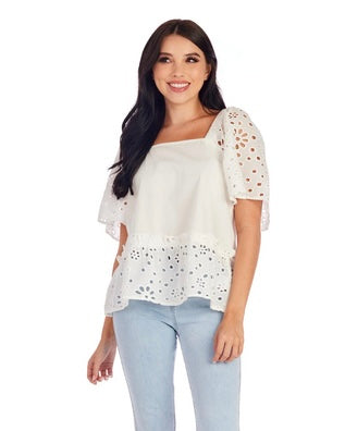 KIERAN EYELET TOP-WHITE