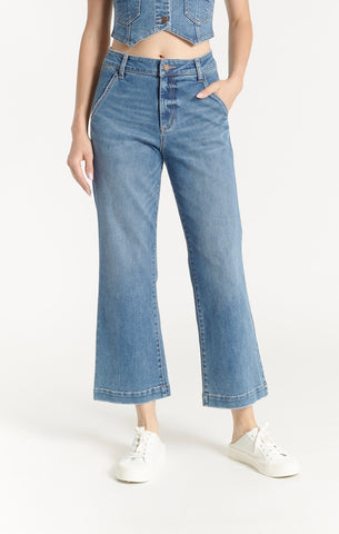 HIGH RISE MINI FLARE TROUSER-MEDIUM WASH