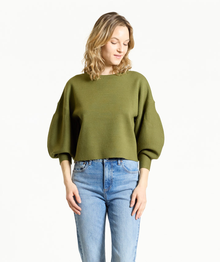Balloon Sleeve Sweater-Olive Branch