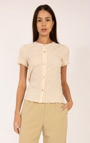 Crinkled Golden Button-Up Top
