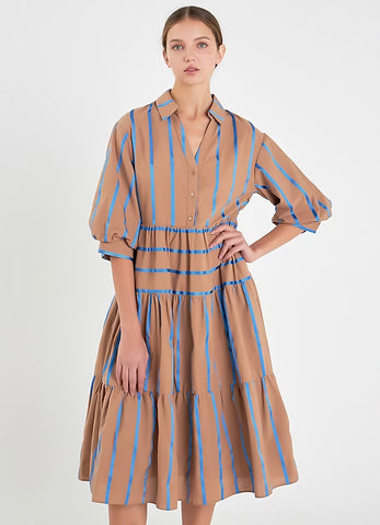 Striped Collared Midi Dress