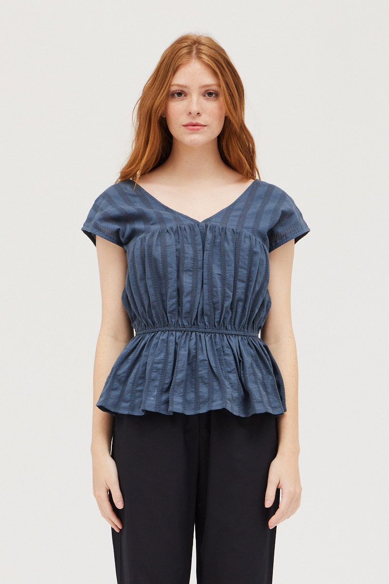 Shirred Cotton Top-Lake