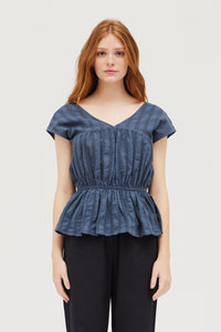 Shirred Cotton Top-Lake