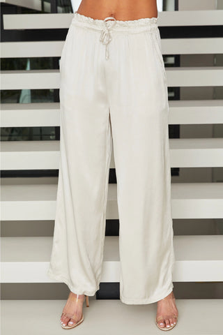 Solid Silky Wide Leg Palazzo Pant-Beige
