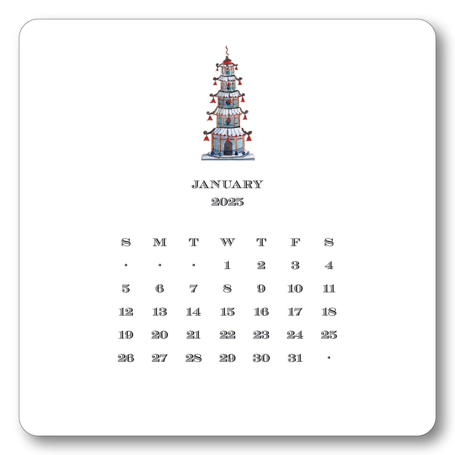 2025 Chinoiserie Calendar w/Easel