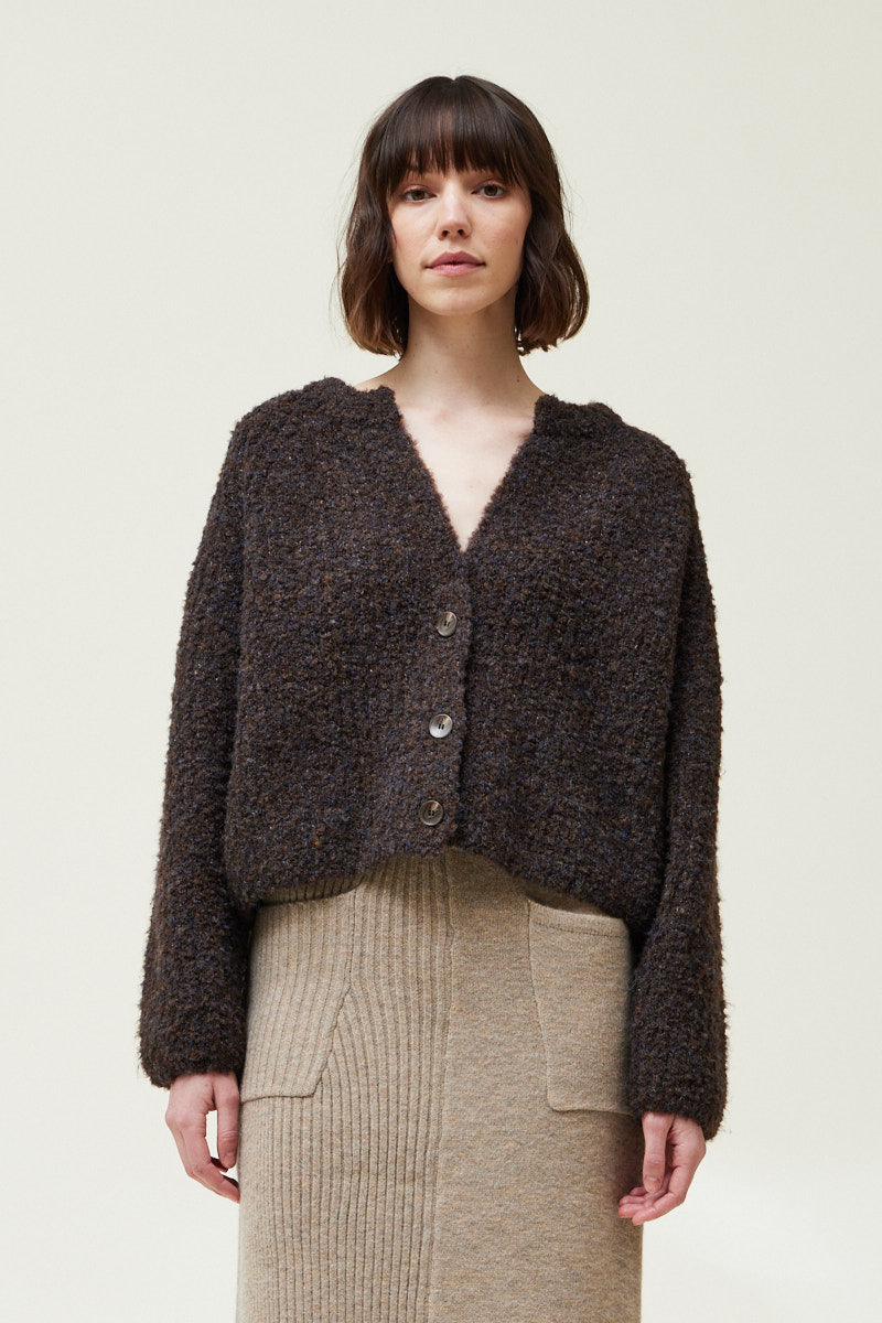 Rib Knit Cropped Cardigan-Dark Chocolate