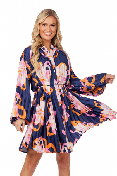 CELIA PLEATED NAVY DRESS-ONE SIZE