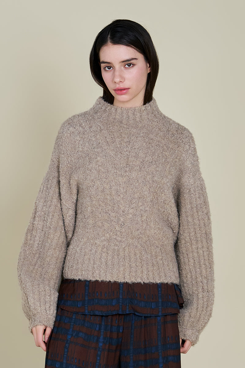 CABLE BUBBLE SLEEVE SWEATER-OAT