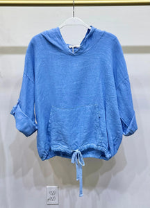 Crinkle Linen Hooded Top with Tie Hem