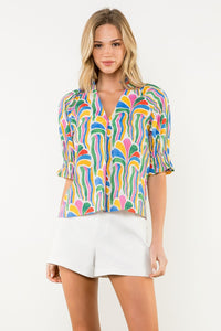 Short Sleeve Abstract Print Top