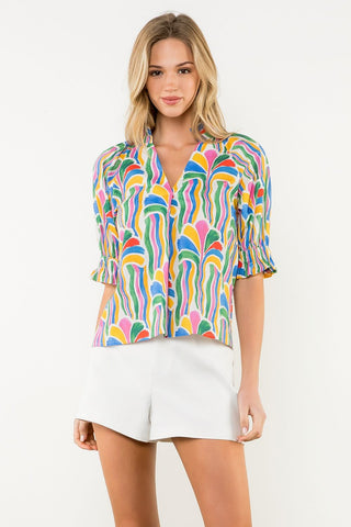 Short Sleeve Abstract Print Top