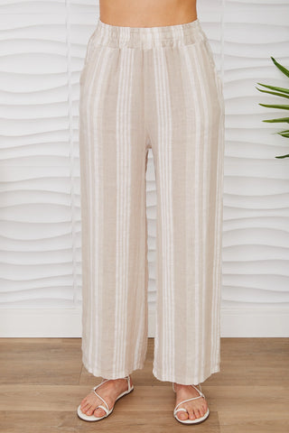 Stripe Flat Front Linen Pant