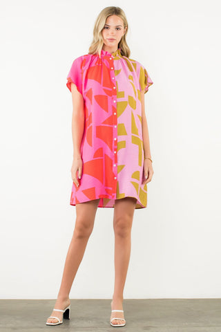 Short Sleeve Abstract Print Dress