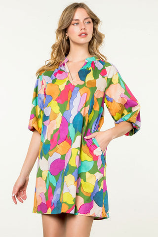 Puff Sleeve Multi Color Dress