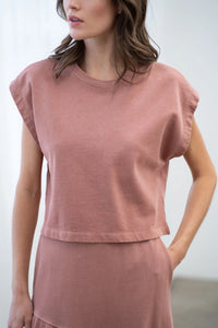 Boxy Cropped Crew Neck Top-Coral Haze