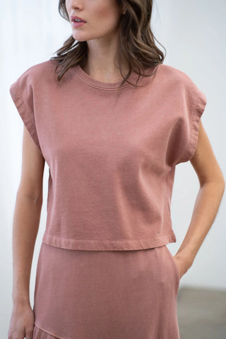 Boxy Cropped Crew Neck Top-Coral Haze