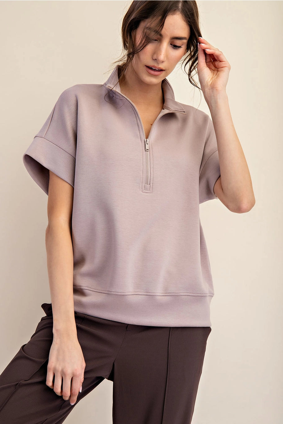 Modal Poly Span Zip Short Sleeve