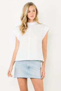 Mock Neck Quilted Sleeve Top-White