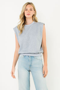 Grey Metal Button Shoulder Sleeveless Top