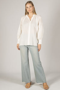 Boho Top w/Ruffled Collar and Cuff Detail-Off White