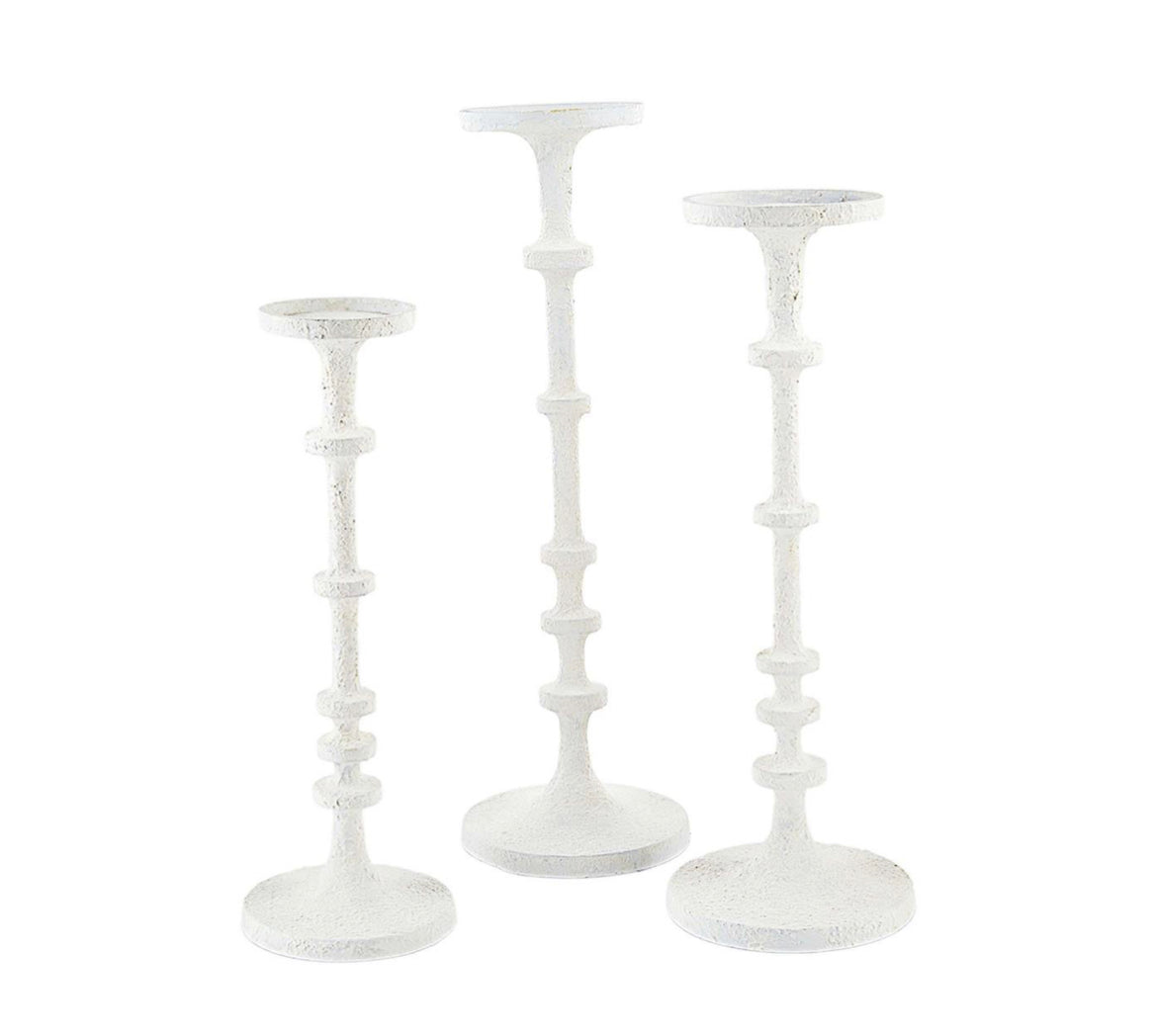 Set of 3 White Metal Candlesticks