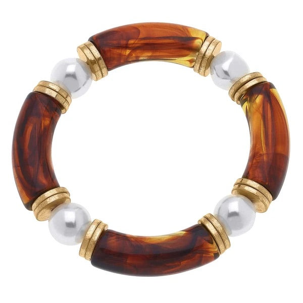 Lelani Resin Color-Block & Glass Pearl Stretch Bracelet