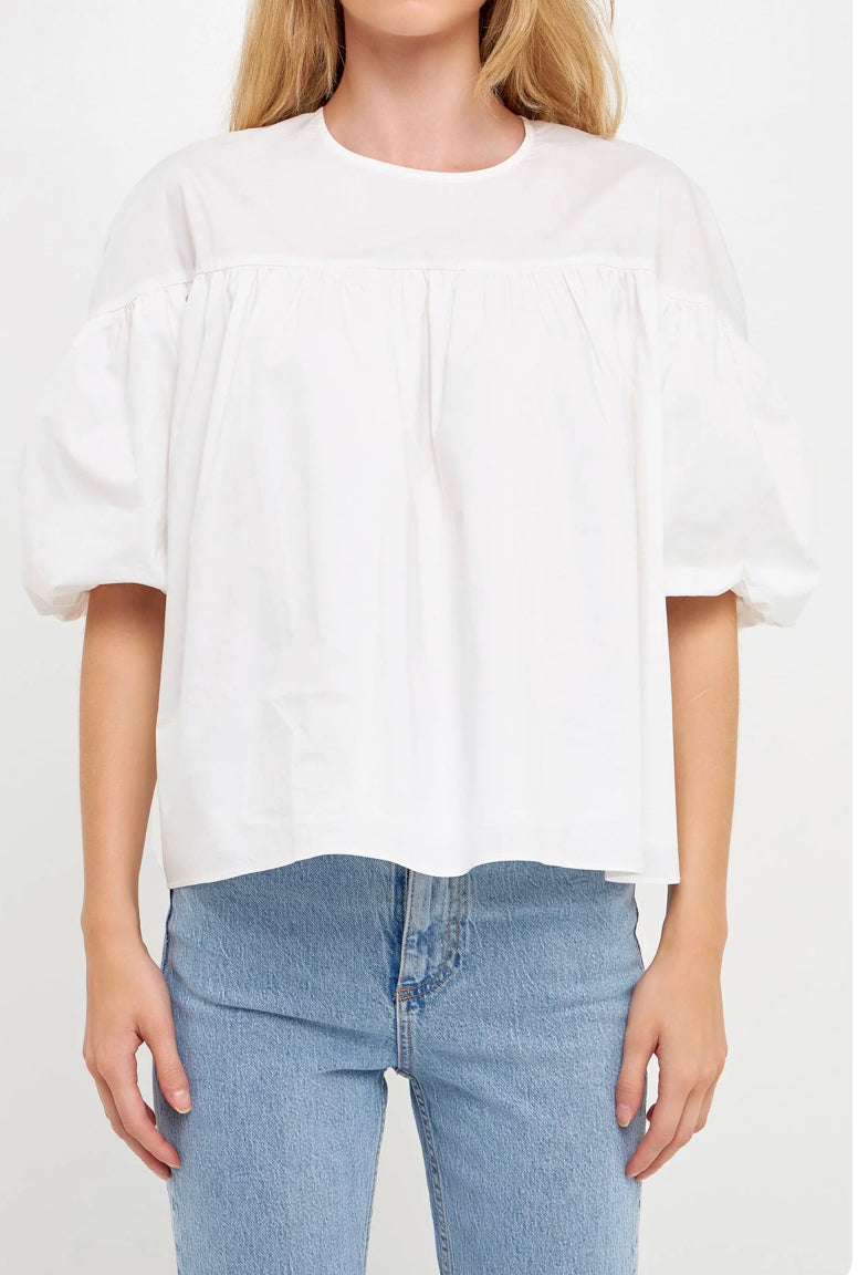 Dropped Shoulder Puff Sleeve Top