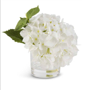 9” White Hydrangea in Glass