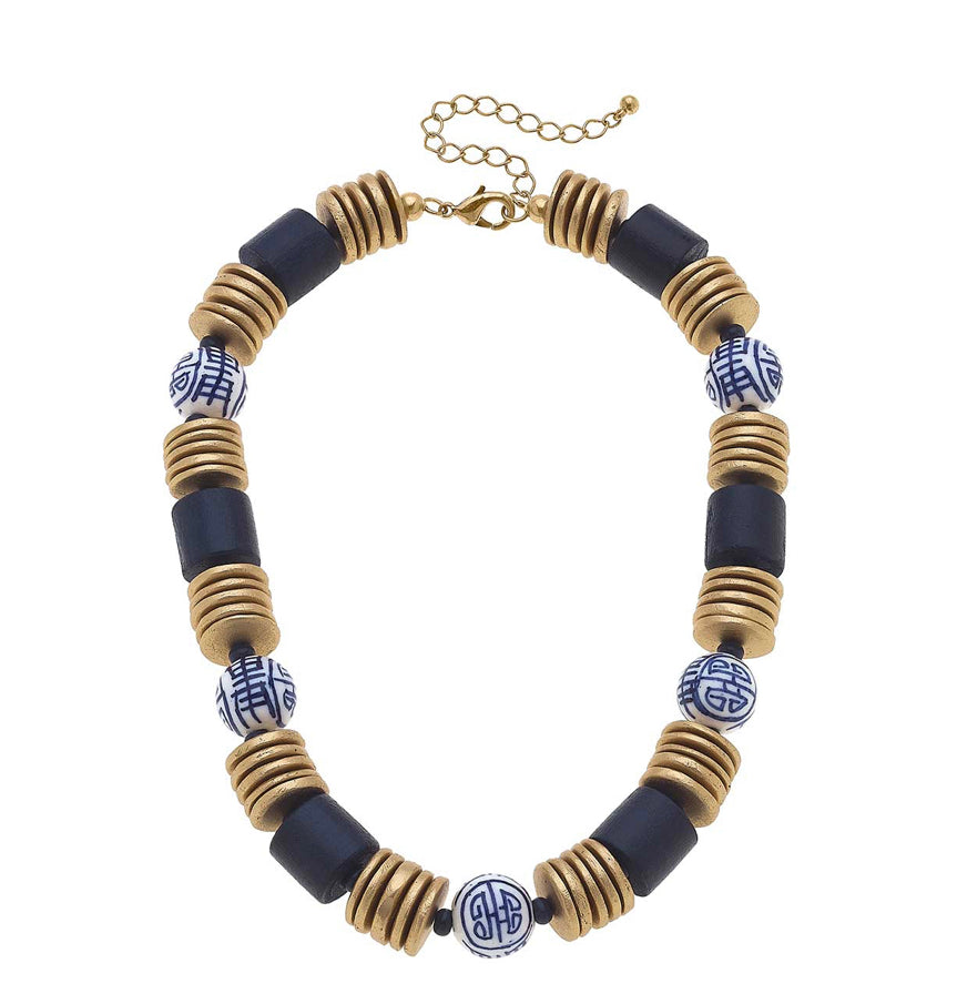 Chinoiserie and Navy Necklace