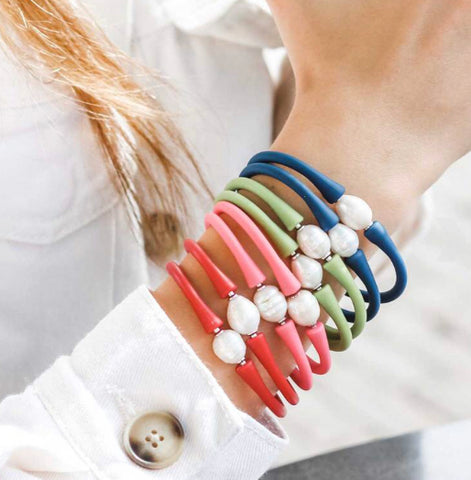 Bali Freshwater Pearl Silicon Bracelet Assorted Colors